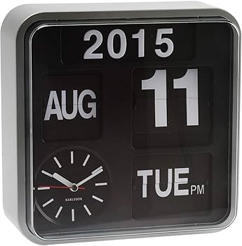 Karlsson Square Flip Clock Wall Clock Calendar - Silver